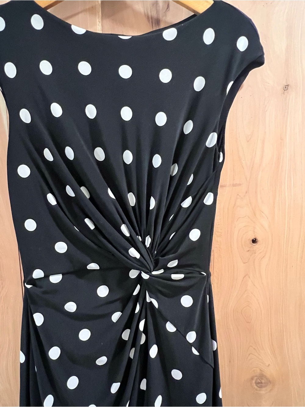 Lauren Ralph Lauren Black and White Polka Dot Twist-Front Midi Dress - Picture 2 of 8